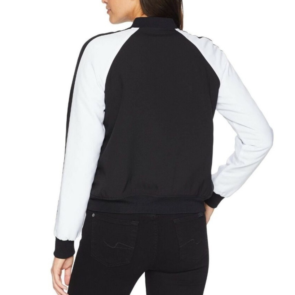 Michael Kors Black White Striped Full Zip Track Bomber Sporty Jacket Medium - Picture 2 of 10
